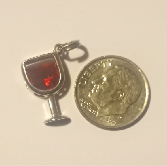 Sterling Silver w/Red CZ Wine Glass Charm. - Picture 7 of 7